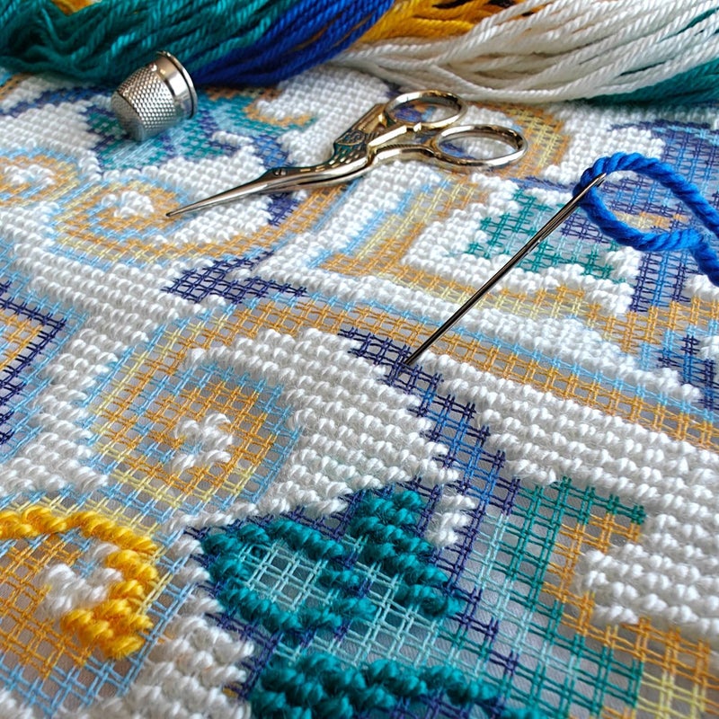 Brvsk Ornamental Embroidery Kit for Adults and Beginners — Porto 16″ × 16″ with Clear, Precise Printed Design on Cotton Canvas; Includes 2 Needles, Yarn, and Easy-Read Chart - Image 3